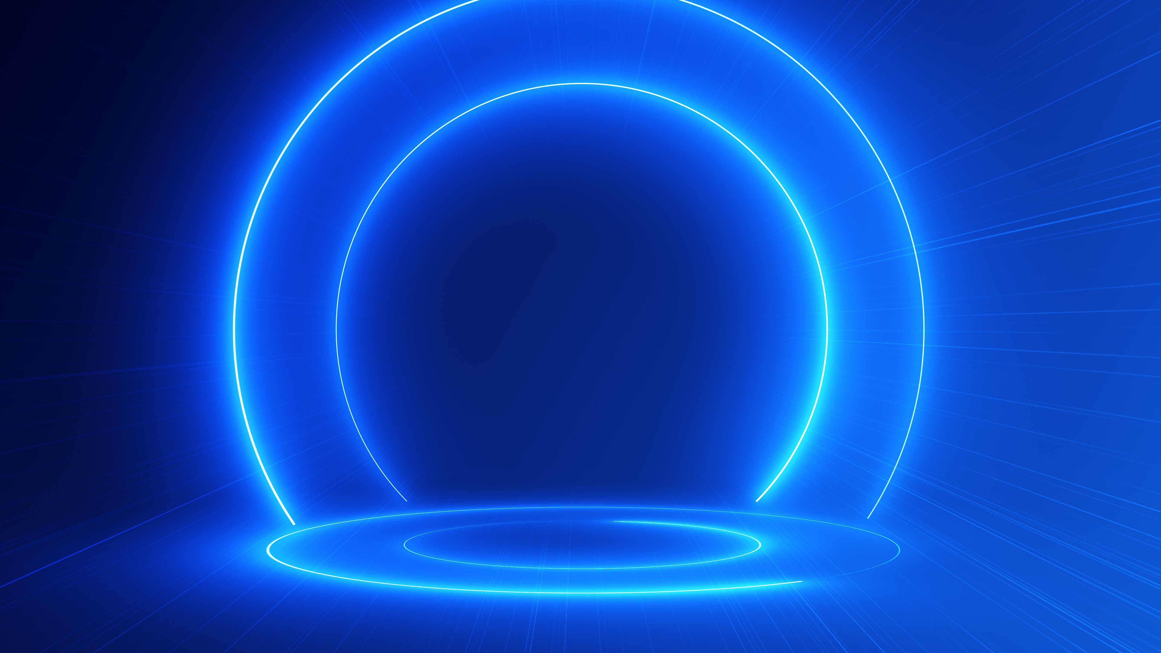 Blue podium with a bright glowing blinking neon circle